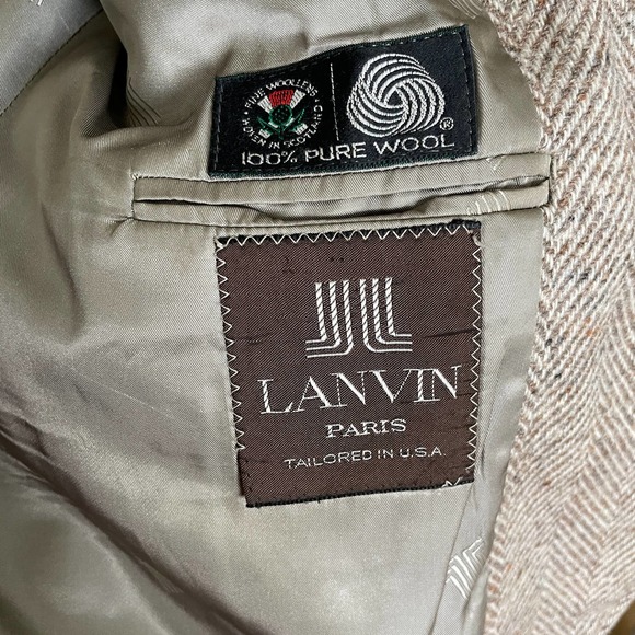 Vintage Lanvin Paris Luxury 100% Pure Scottish Wool Tweed Blazer Leather Accent - Picture 4 of 8